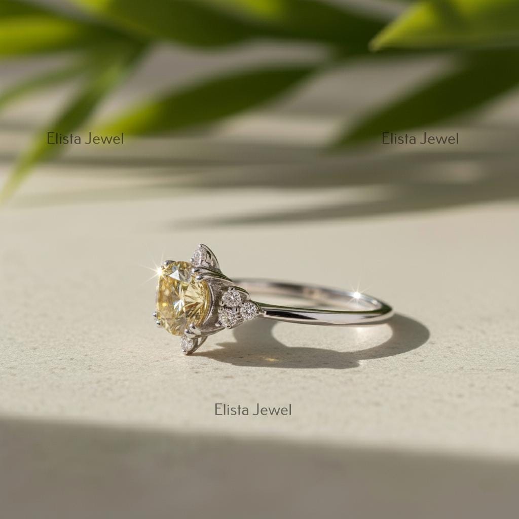 Champagne Lab-Grown Diamond Floral Halo Engagement Ring, 14K White Gold