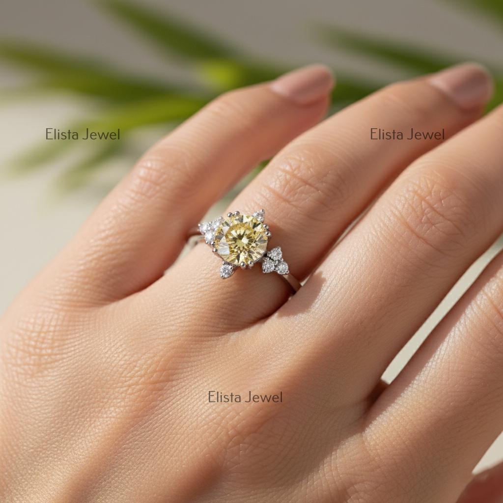 Champagne Lab-Grown Diamond Floral Halo Engagement Ring, 14K White Gold
