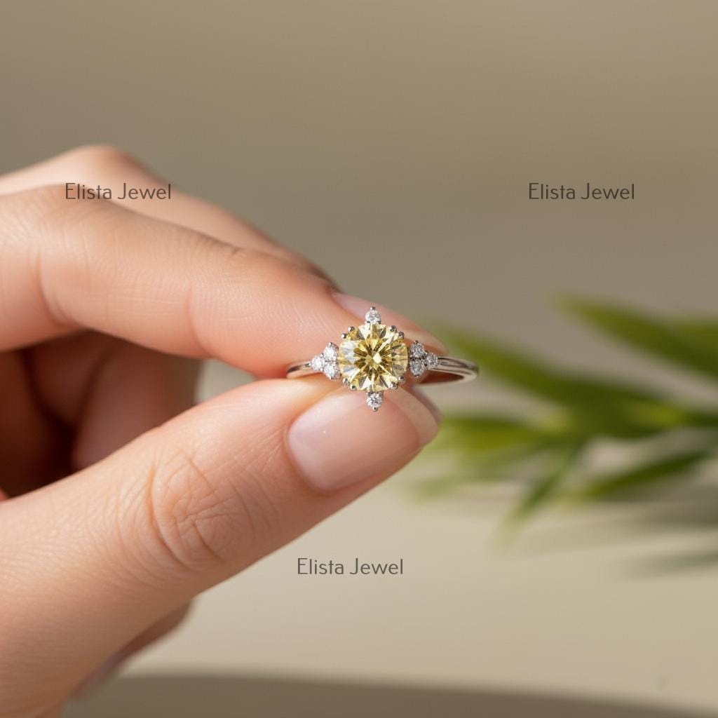 Champagne Lab-Grown Diamond Floral Halo Engagement Ring, 14K White Gold