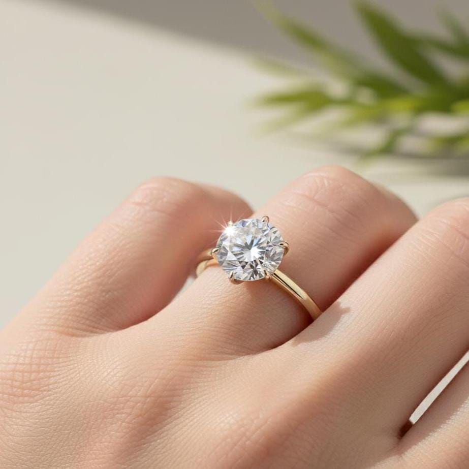 Round Lab-Grown Diamond Solitaire Ring, 14K Yellow Gold, Six Prong Engagement Ring