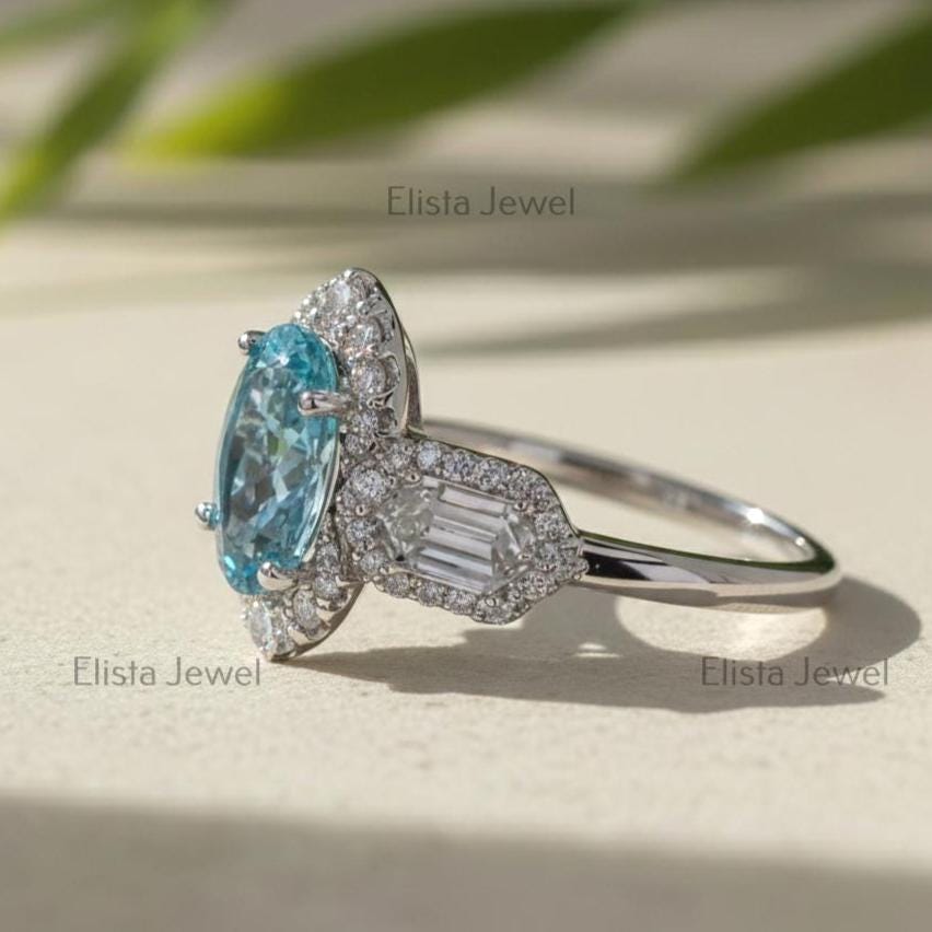 Fancy Blue Oval Lab-Grown Diamond Halo Engagement Ring, 950 Platinum