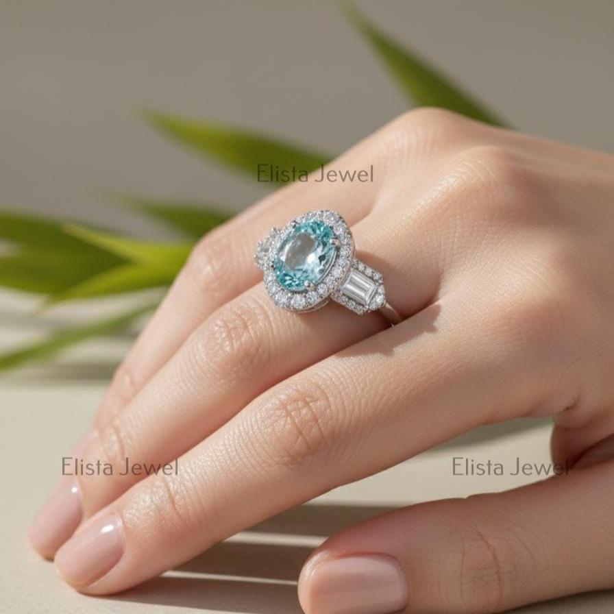 Fancy Blue Oval Lab-Grown Diamond Halo Engagement Ring, 950 Platinum