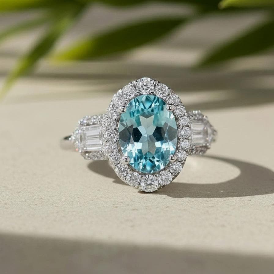 Fancy Blue Oval Lab-Grown Diamond Halo Engagement Ring, 950 Platinum