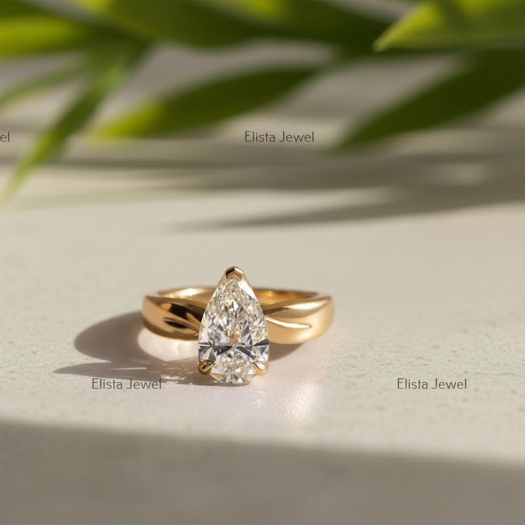 IGI Certified 2Ct Pear Lab Grown Diamond Engagement Ring, 14K Yellow Gold