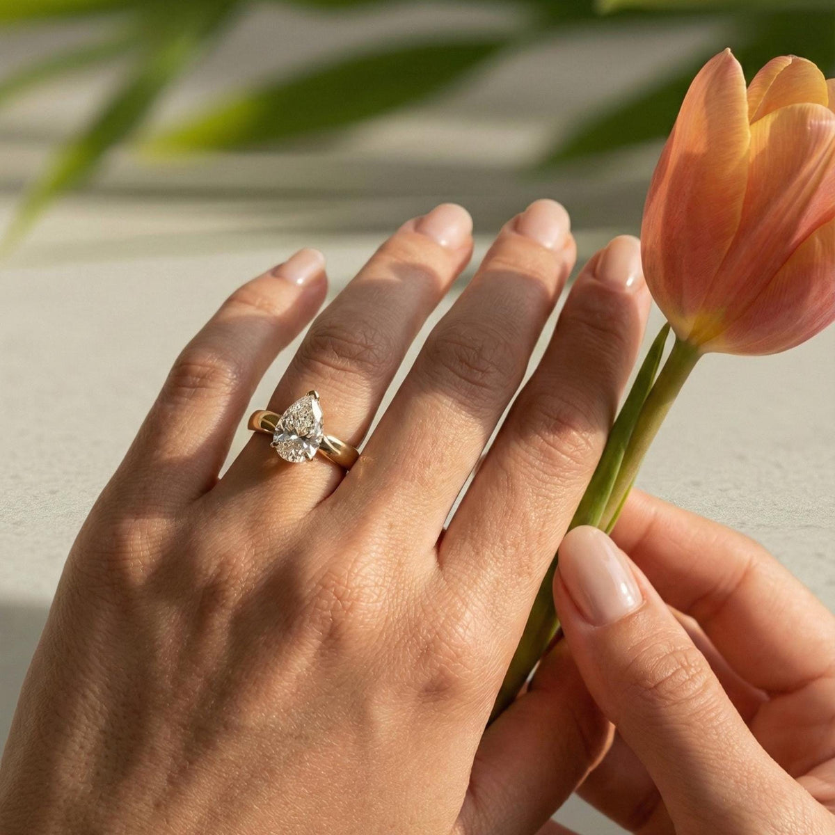 IGI Certified 2Ct Pear Lab Grown Diamond Engagement Ring, 14K Yellow Gold