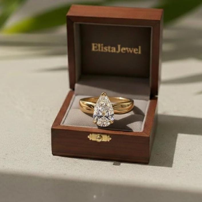 IGI Certified 2Ct Pear Lab Grown Diamond Engagement Ring, 14K Yellow Gold
