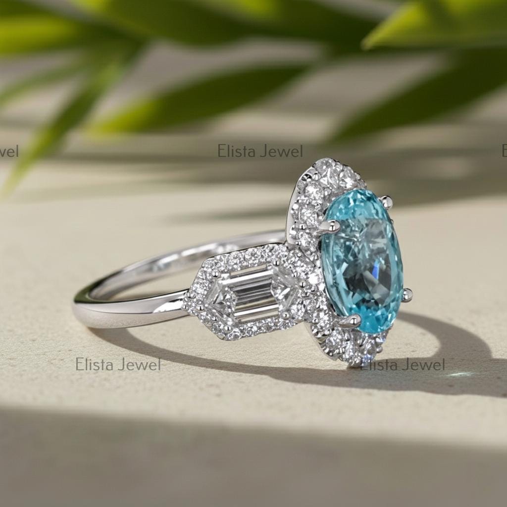 Fancy Blue Oval Lab-Grown Diamond Halo Engagement Ring, 950 Platinum