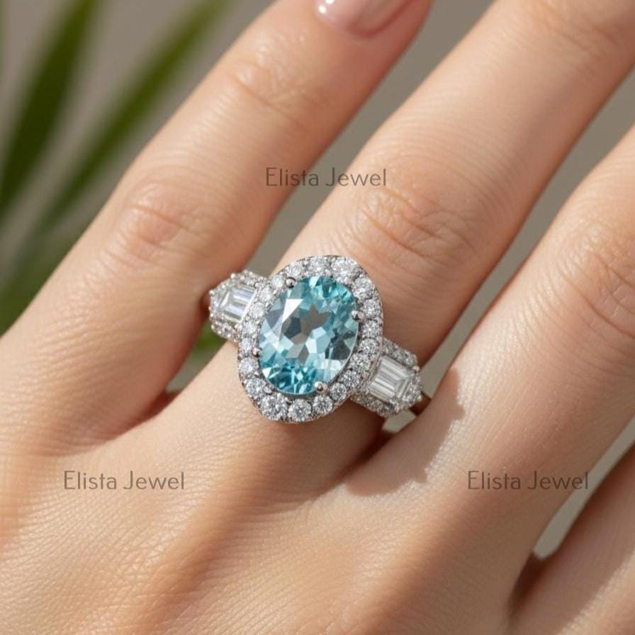Fancy Blue Oval Lab-Grown Diamond Halo Engagement Ring, 950 Platinum
