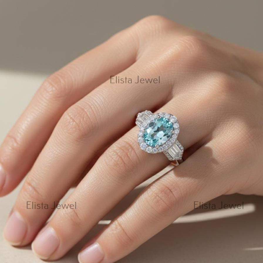 Fancy Blue Oval Lab-Grown Diamond Halo Engagement Ring, 950 Platinum