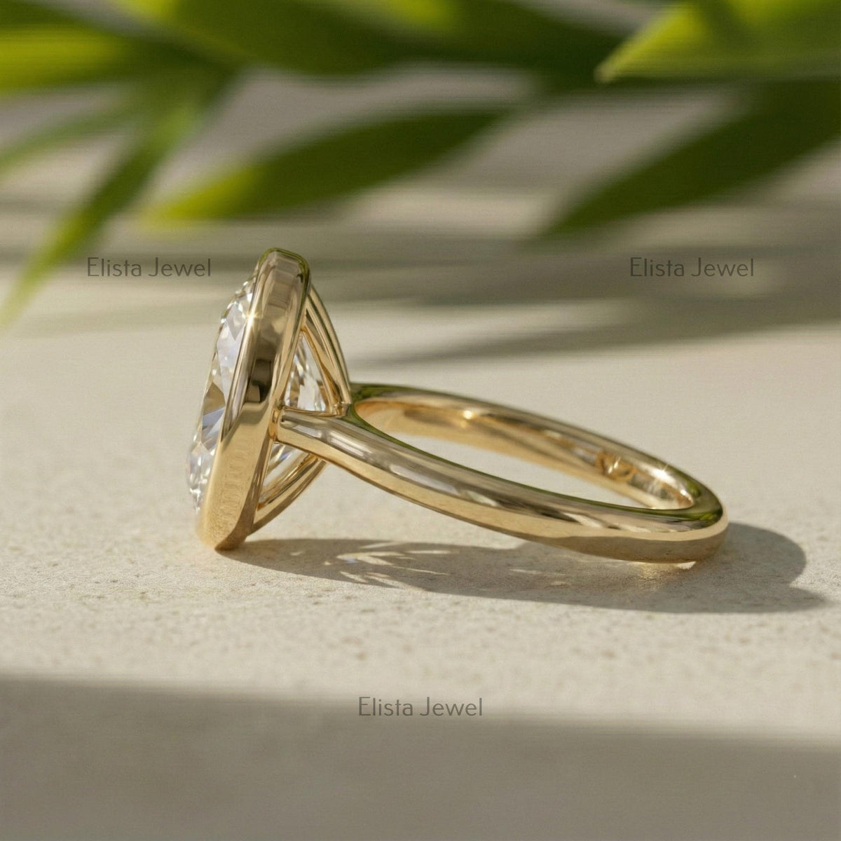 Oval Lab-Grown Diamond Solitaire Ring, 14K Yellow Gold Bezel