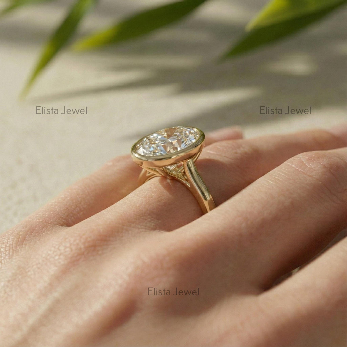 Oval Lab-Grown Diamond Solitaire Ring, 14K Yellow Gold Bezel