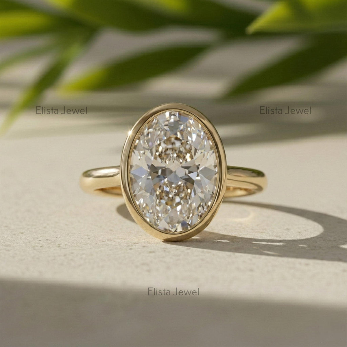 Oval Lab-Grown Diamond Solitaire Ring, 14K Yellow Gold Bezel