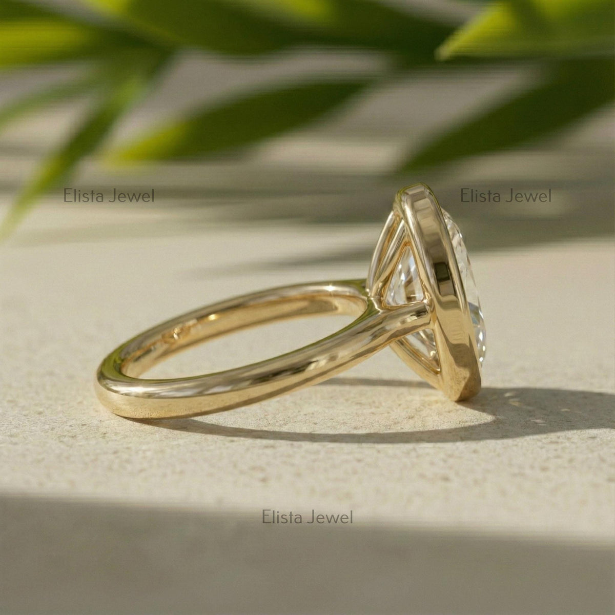 Oval Lab-Grown Diamond Solitaire Ring, 14K Yellow Gold Bezel