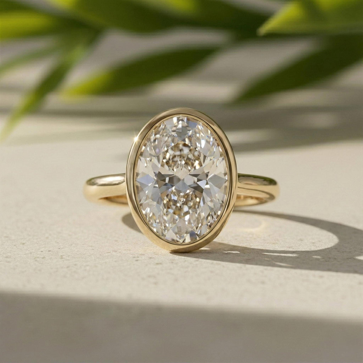 Oval Lab-Grown Diamond Solitaire Ring, 14K Yellow Gold Bezel
