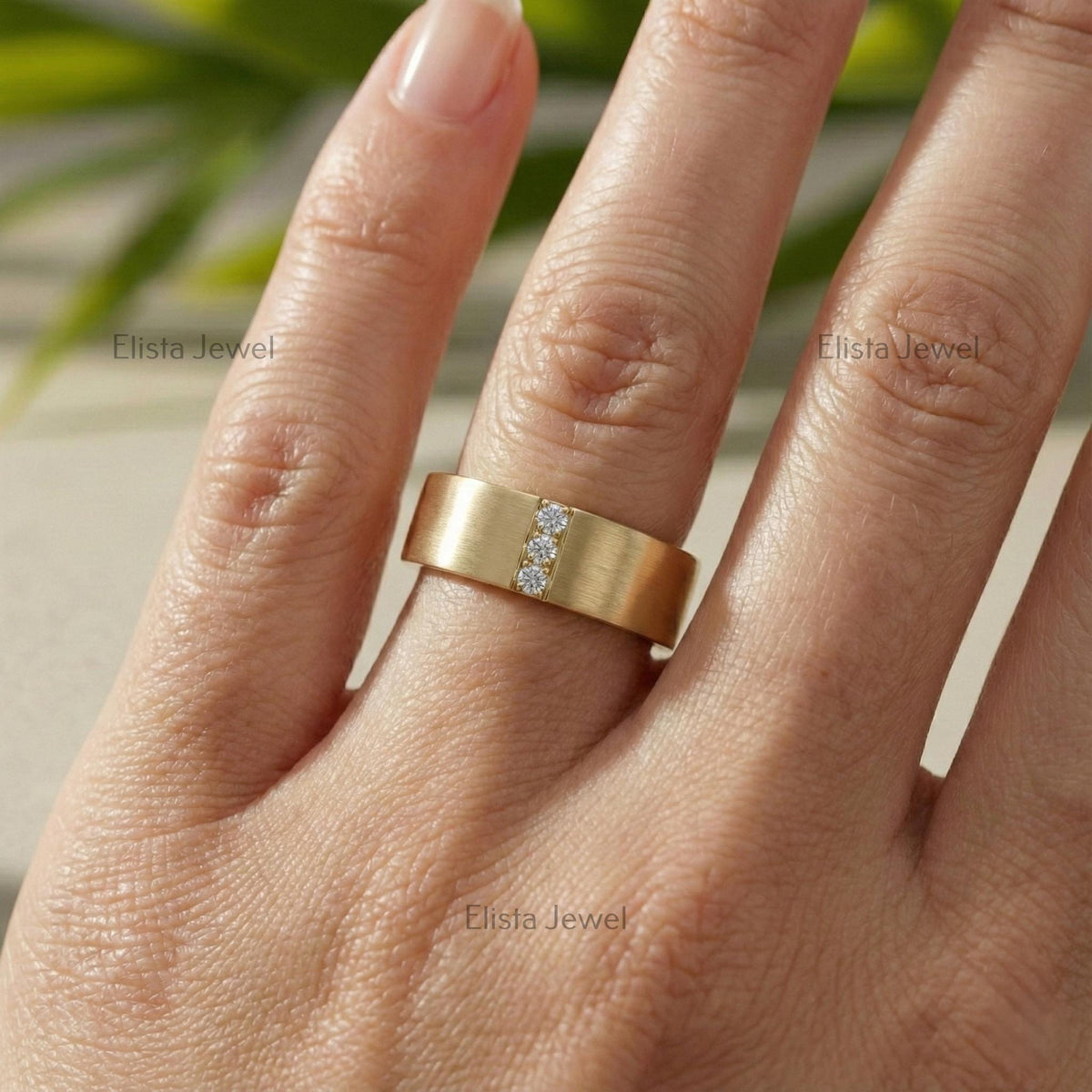 Mens Wedding Band 10K Solid Yellow Gold, Round Lab-Grown Diamond Band For Men