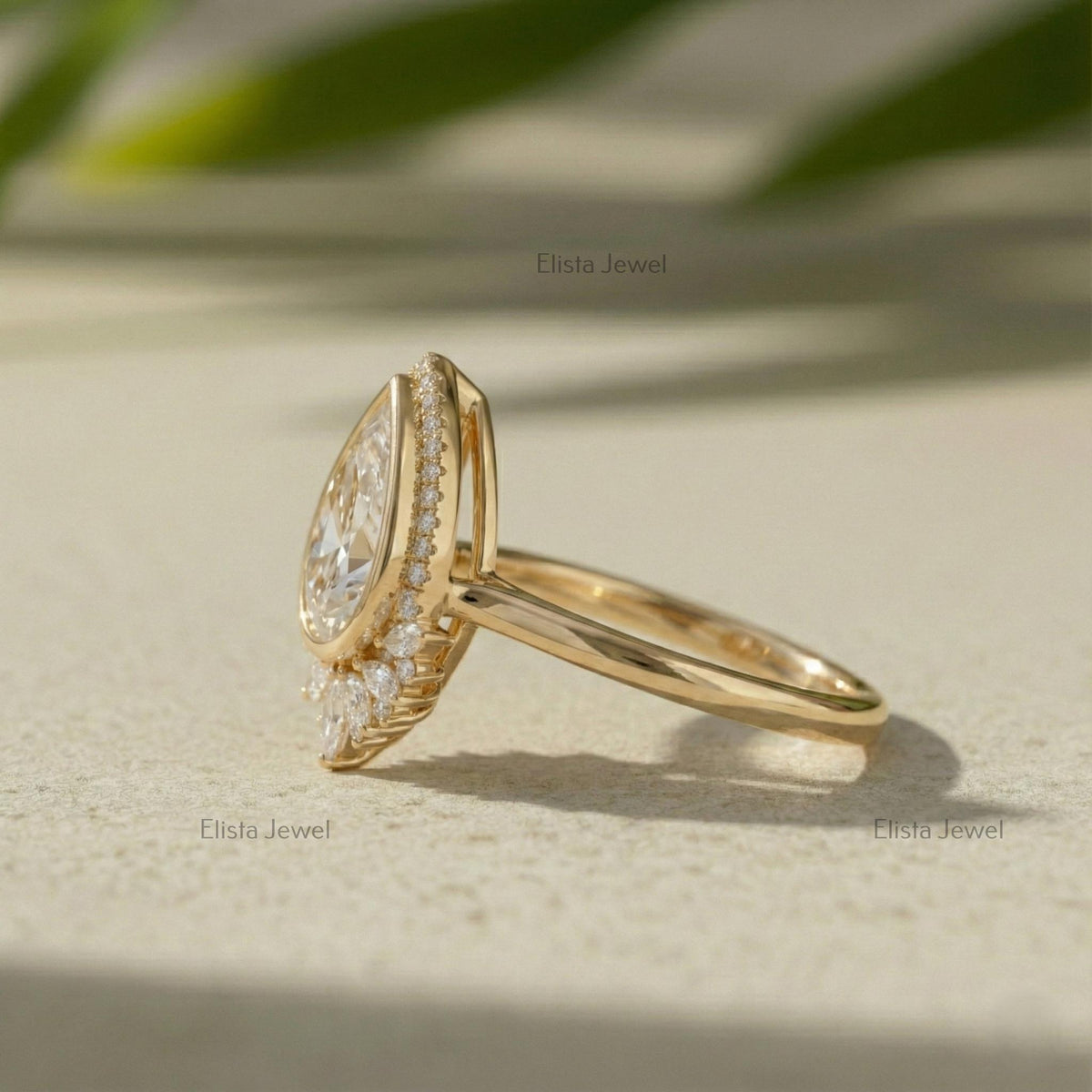 Pear Lab-Grown Diamond Halo Ring, Yellow Gold Art Deco Engagement Ring