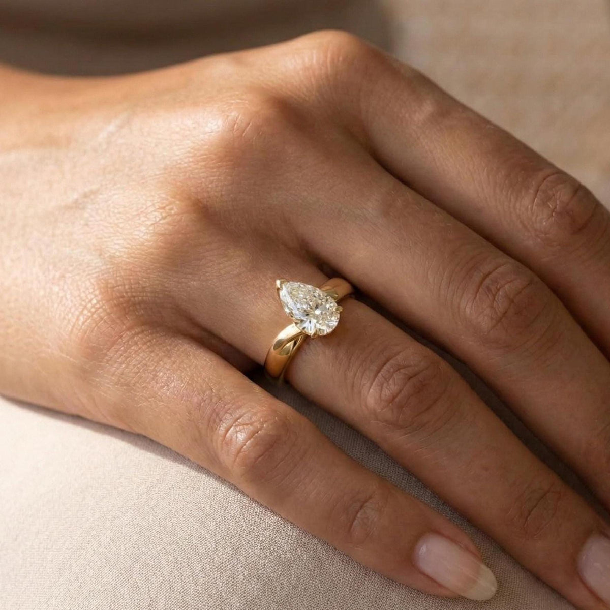 IGI Certified 2Ct Pear Lab Grown Diamond Engagement Ring, 14K Yellow Gold