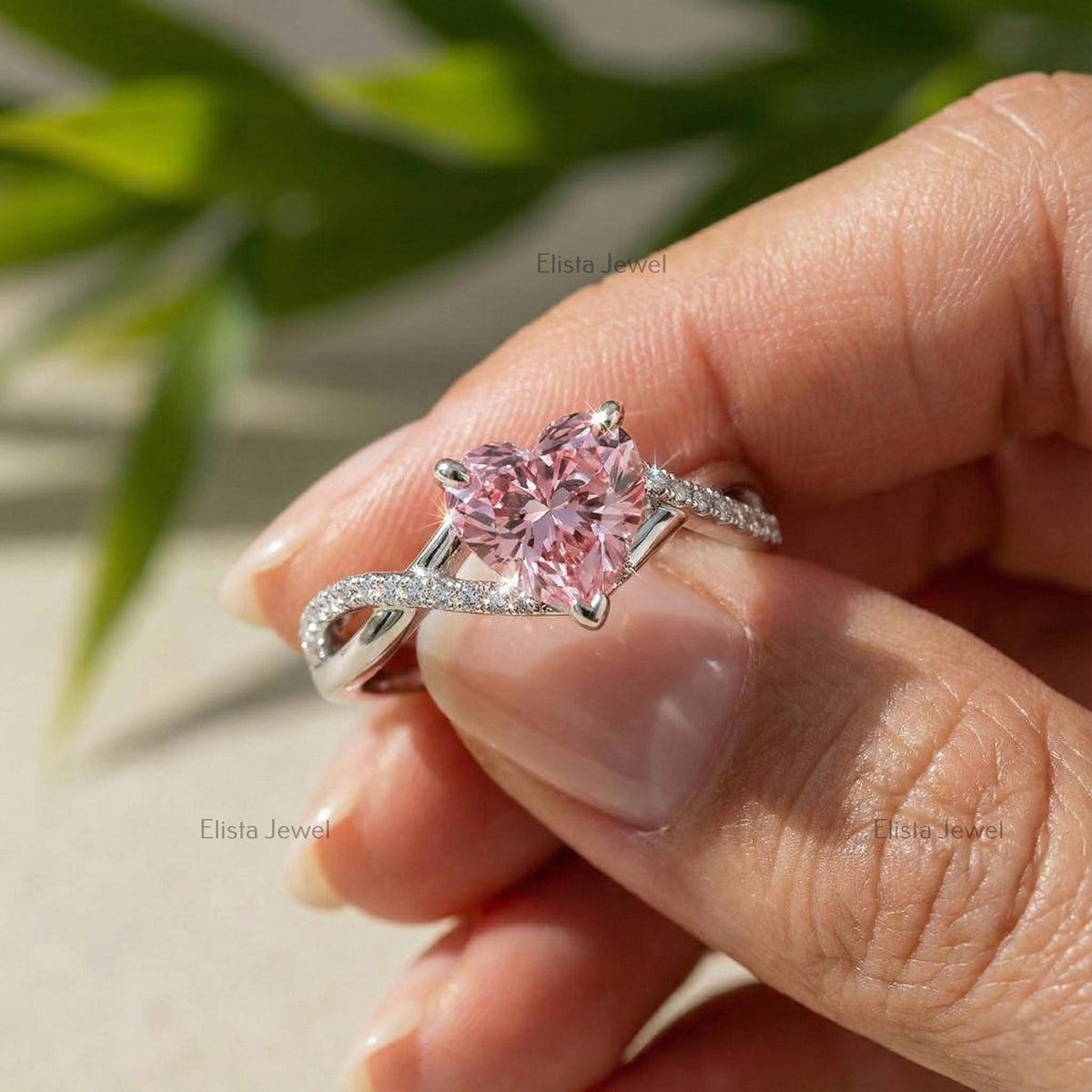Fancy Pink Heart-Shaped Lab-Grown Diamond Engagement Ring, 14K White Gold Infinity Pave Band