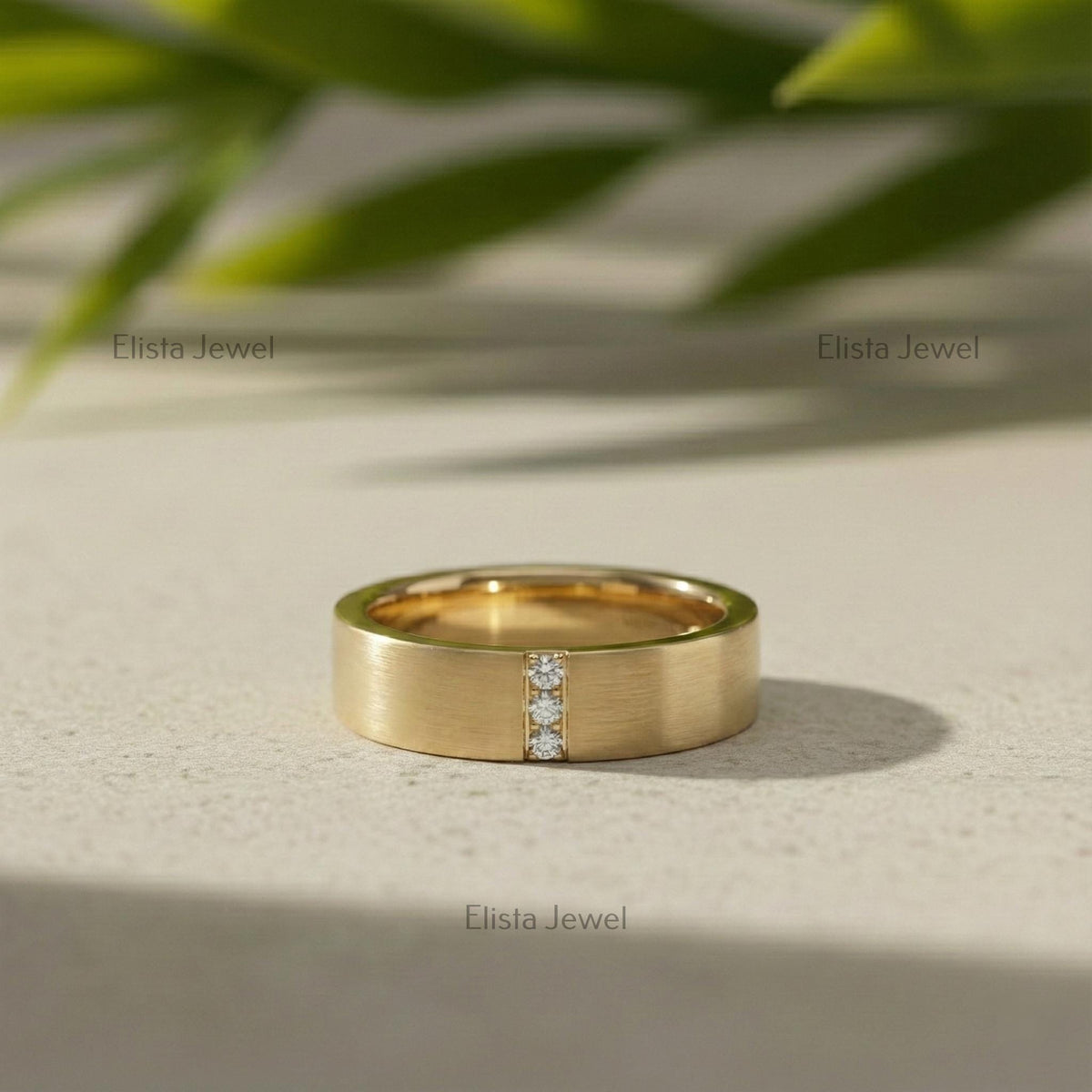 Mens Wedding Band 10K Solid Yellow Gold, Round Lab-Grown Diamond Band For Men