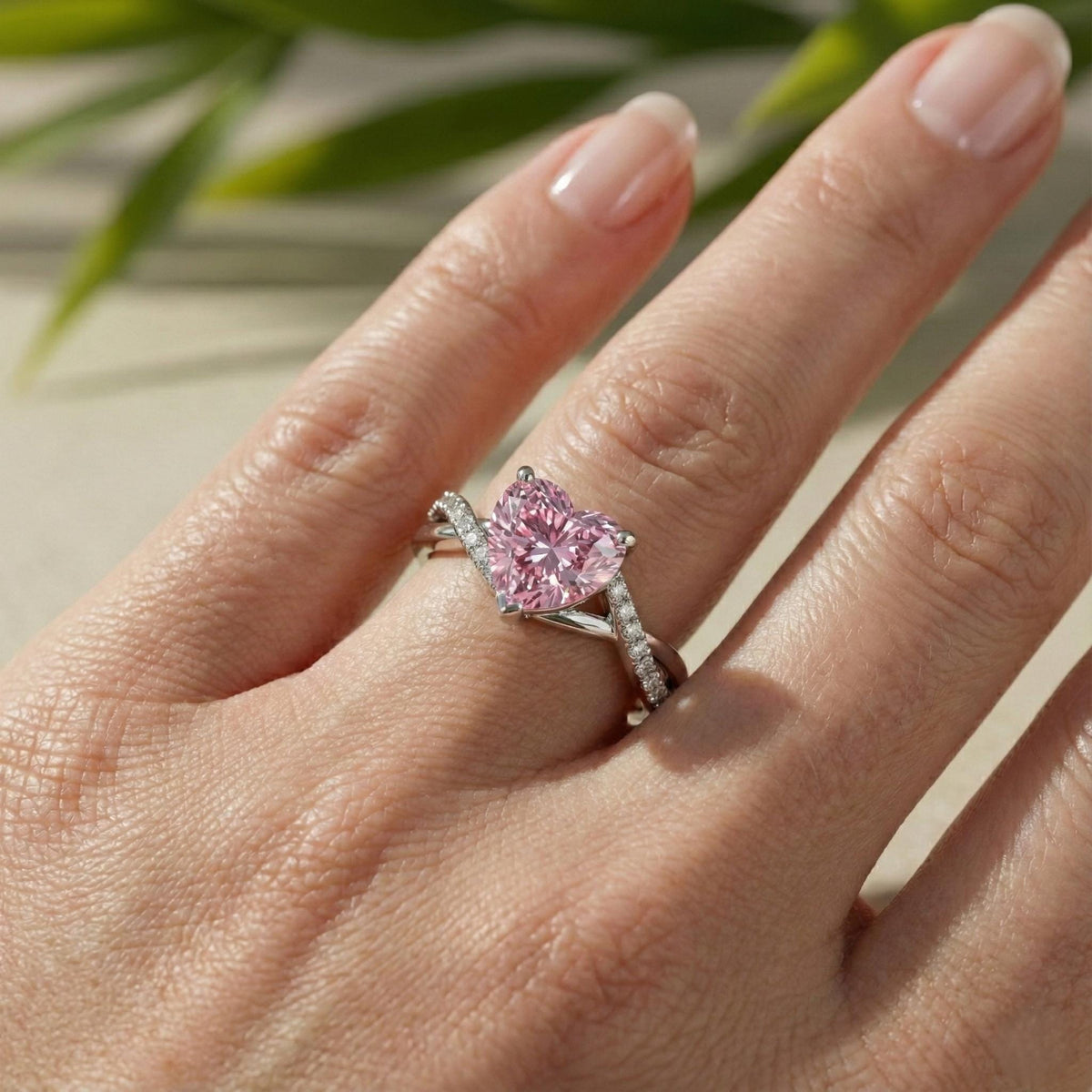 Fancy Pink Heart-Shaped Lab-Grown Diamond Engagement Ring, 14K White Gold Infinity Pave Band
