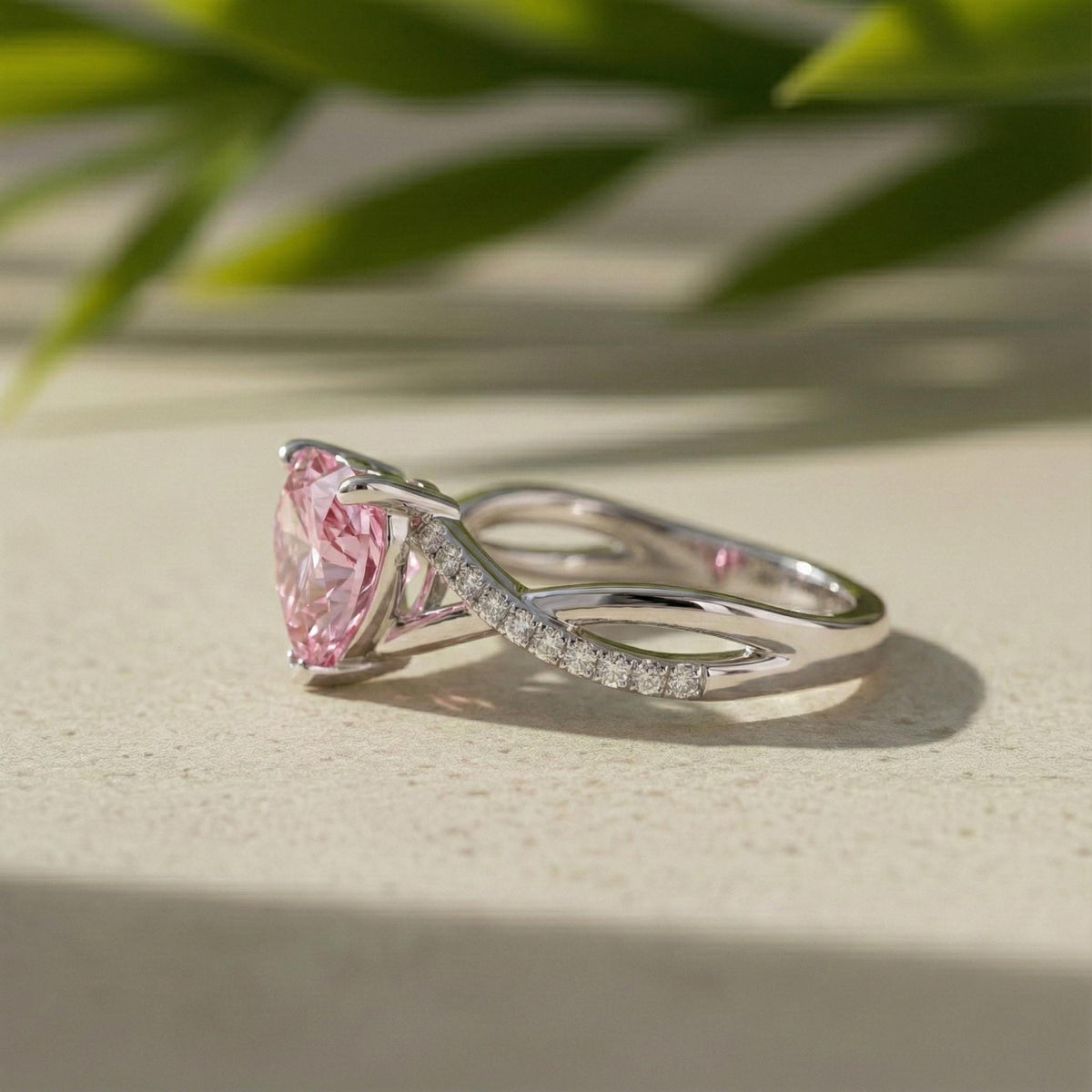 Fancy Pink Heart-Shaped Lab-Grown Diamond Engagement Ring, 14K White Gold Infinity Pave Band