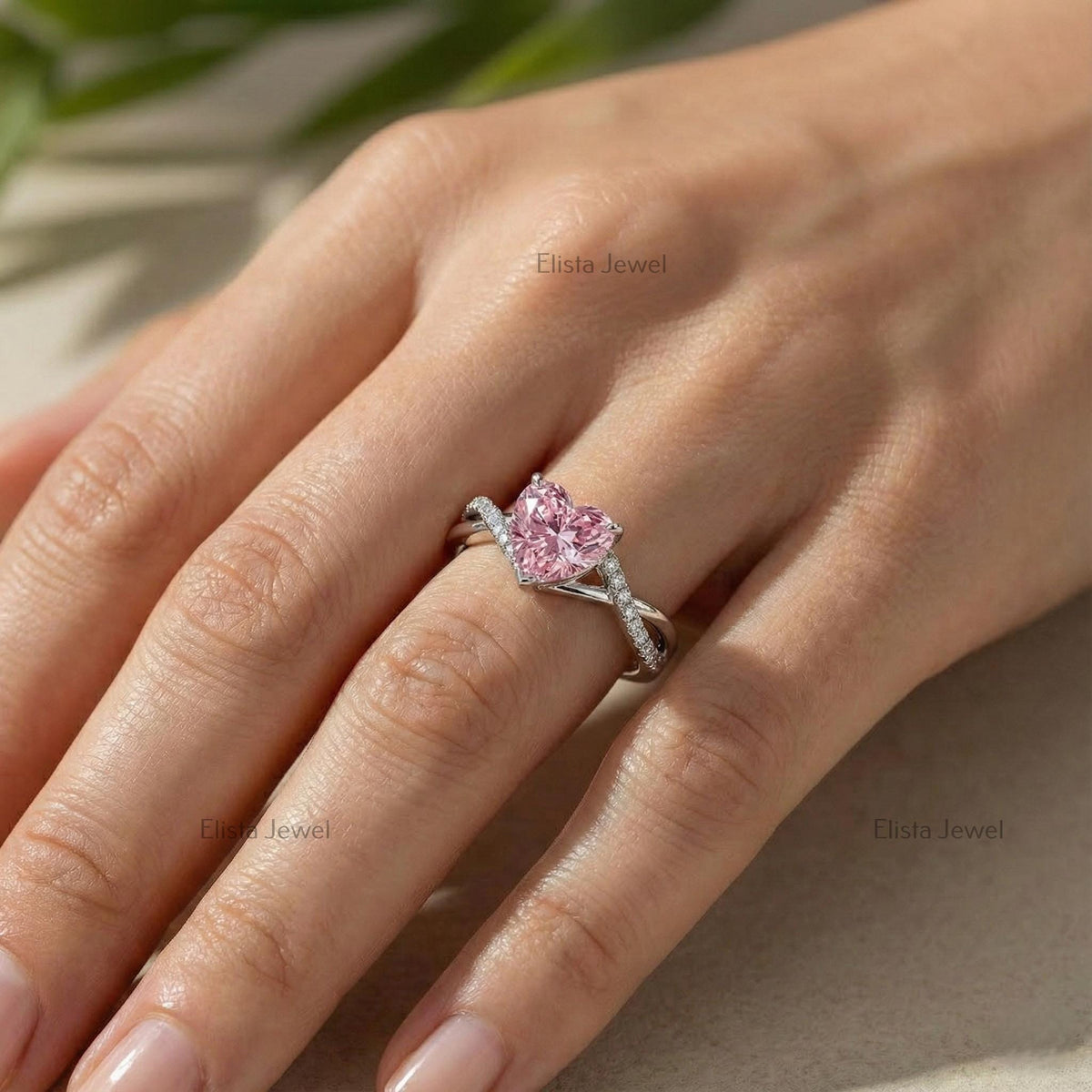 Fancy Pink Heart-Shaped Lab-Grown Diamond Engagement Ring, 14K White Gold Infinity Pave Band