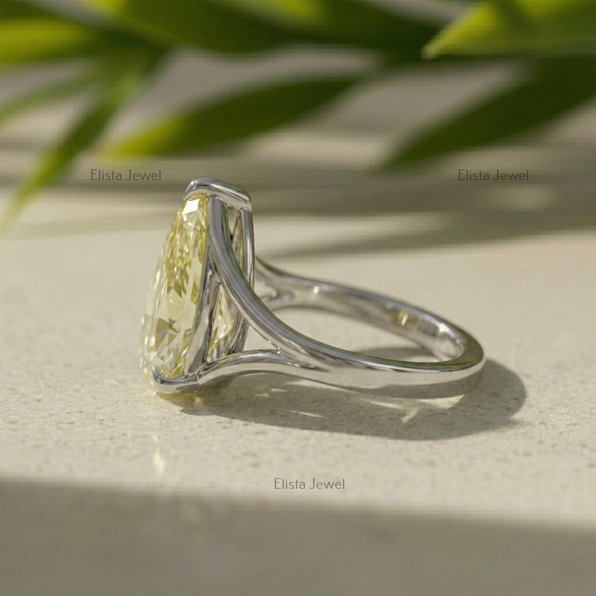 Yellow Pear Lab Grown Diamond Solitaire Engagement Ring, Platinum Split Shank Band (IGI Certified)