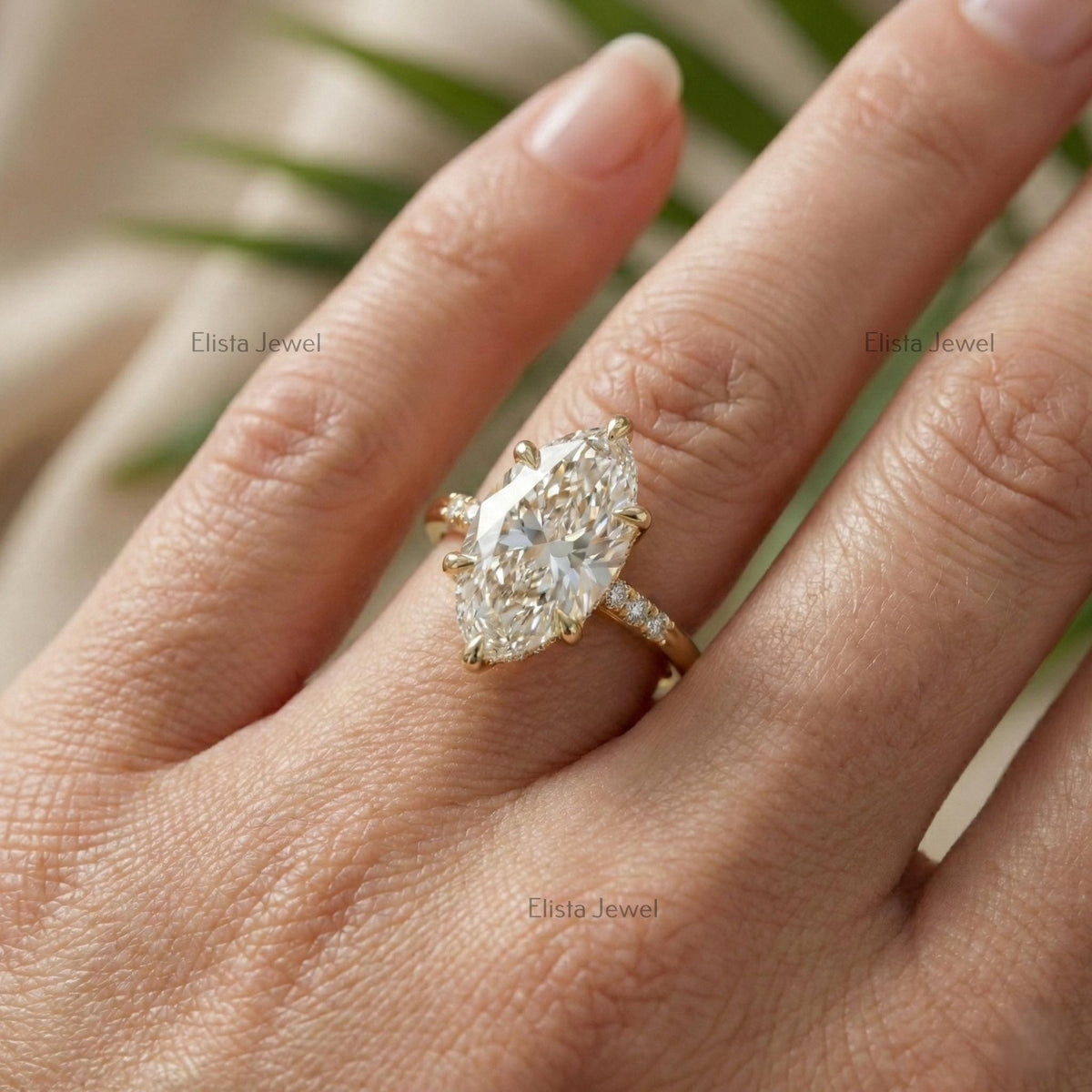 Marquise lab-grown diamond solitaire engagement ring in 18k solid yellow gold