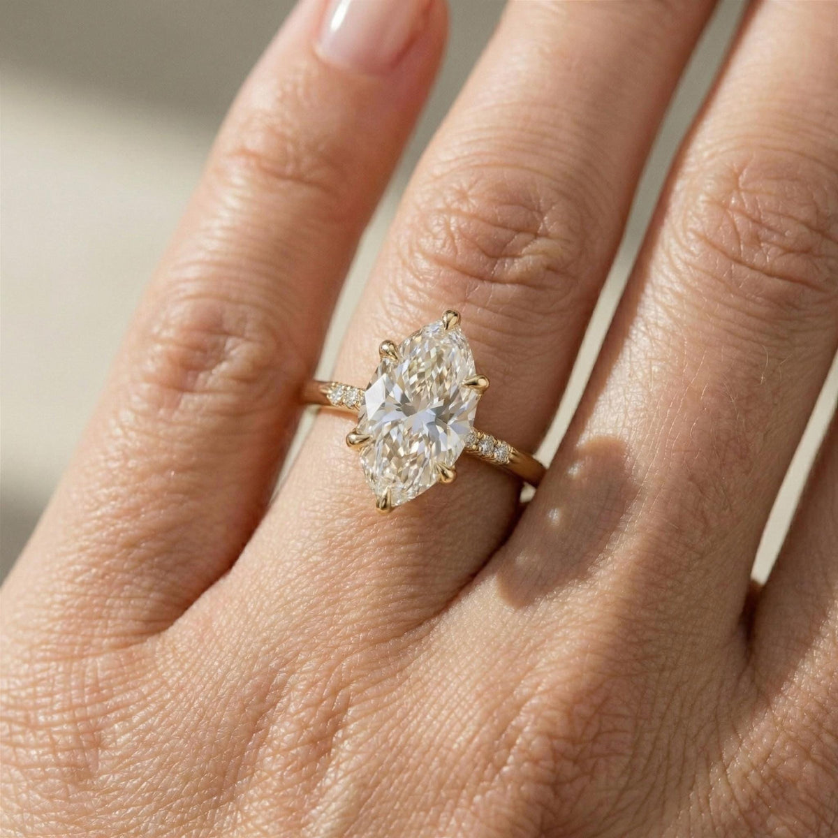 Marquise lab-grown diamond solitaire engagement ring in 18k solid yellow gold