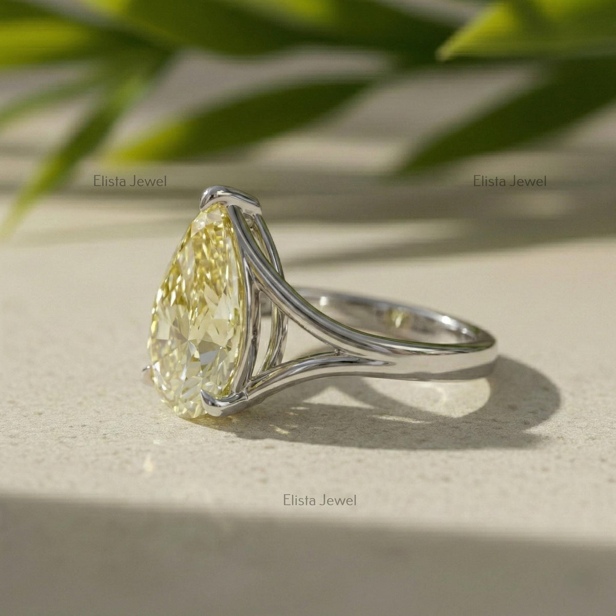 Yellow Pear Lab Grown Diamond Solitaire Engagement Ring, Platinum Split Shank Band (IGI Certified)