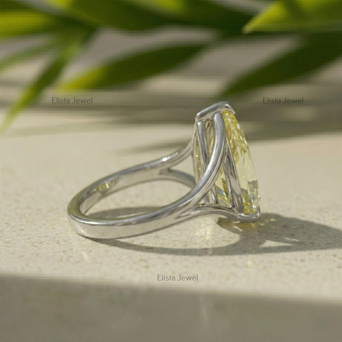 Yellow Pear Lab Grown Diamond Solitaire Engagement Ring, Platinum Split Shank Band (IGI Certified)