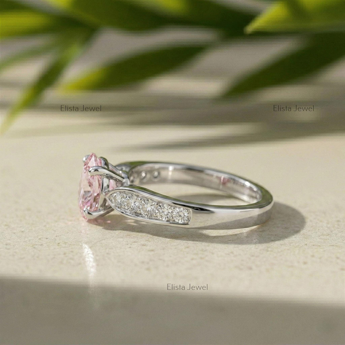 Oval Pink Lab Grown Diamond Engagement Ring, 14K White Gold, IGI Certified