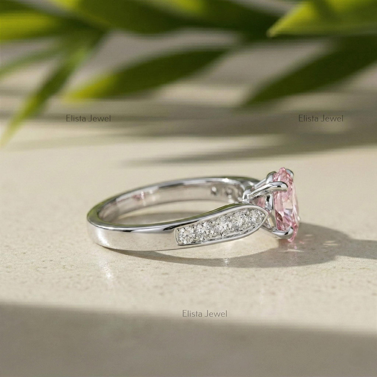 Oval Pink Lab Grown Diamond Engagement Ring, 14K White Gold, IGI Certified