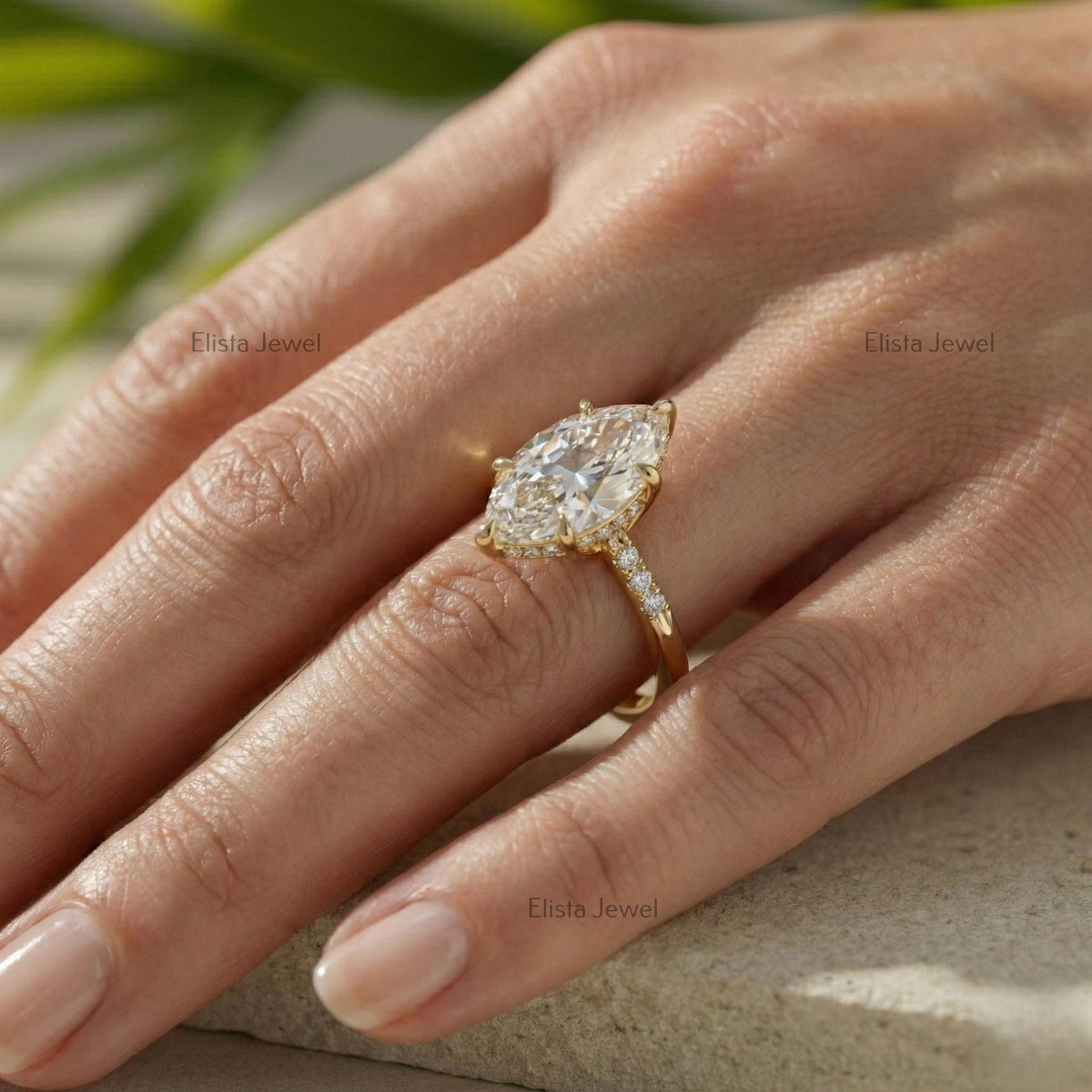 Marquise lab-grown diamond solitaire engagement ring in 18k solid yellow gold