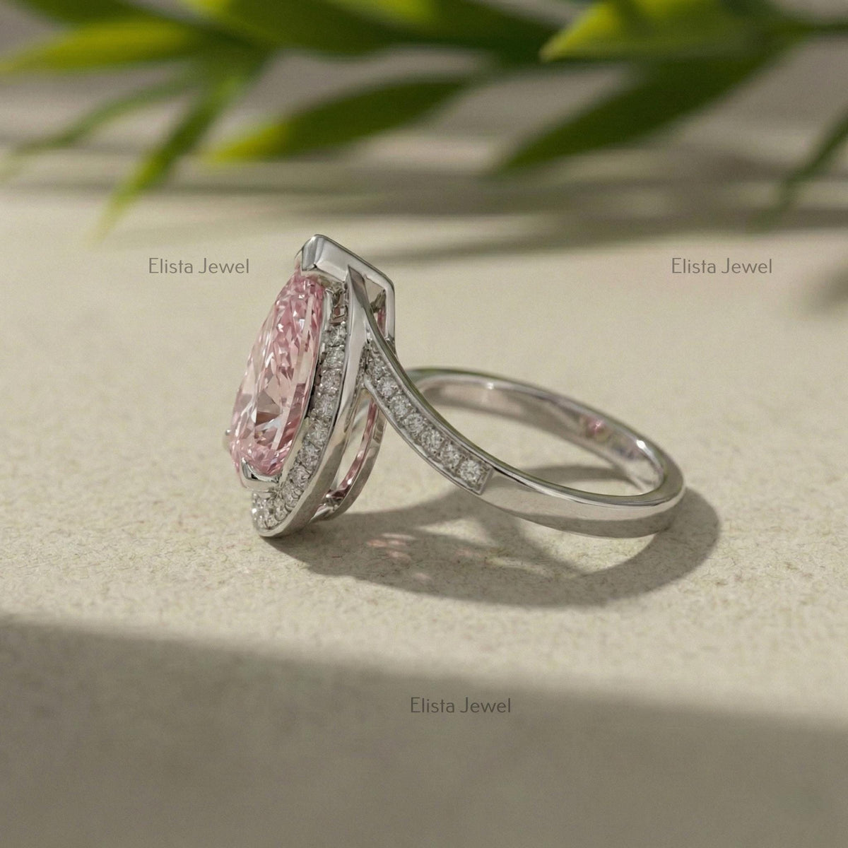 Pear Shaped Pink Lab Diamond Bypass Ring, IGI Certified White Gold Engagement For Women