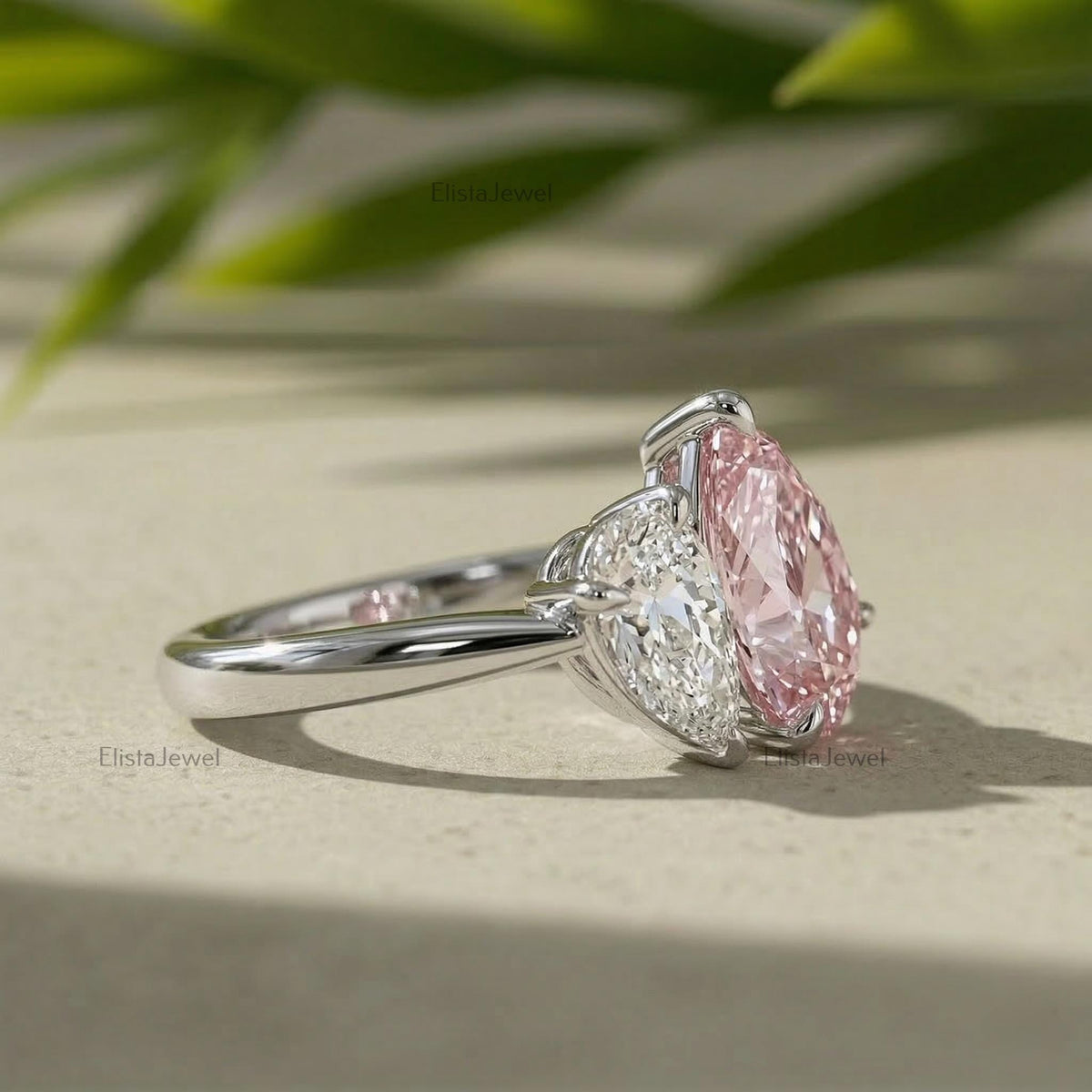 Pear Lab Grown Diamond Bypass Ring, Pink & Colorless, 14K Gold Toi Et Moi