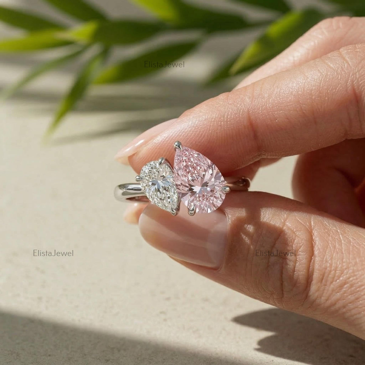 Pear Lab Grown Diamond Bypass Ring, Pink & Colorless, 14K Gold Toi Et Moi