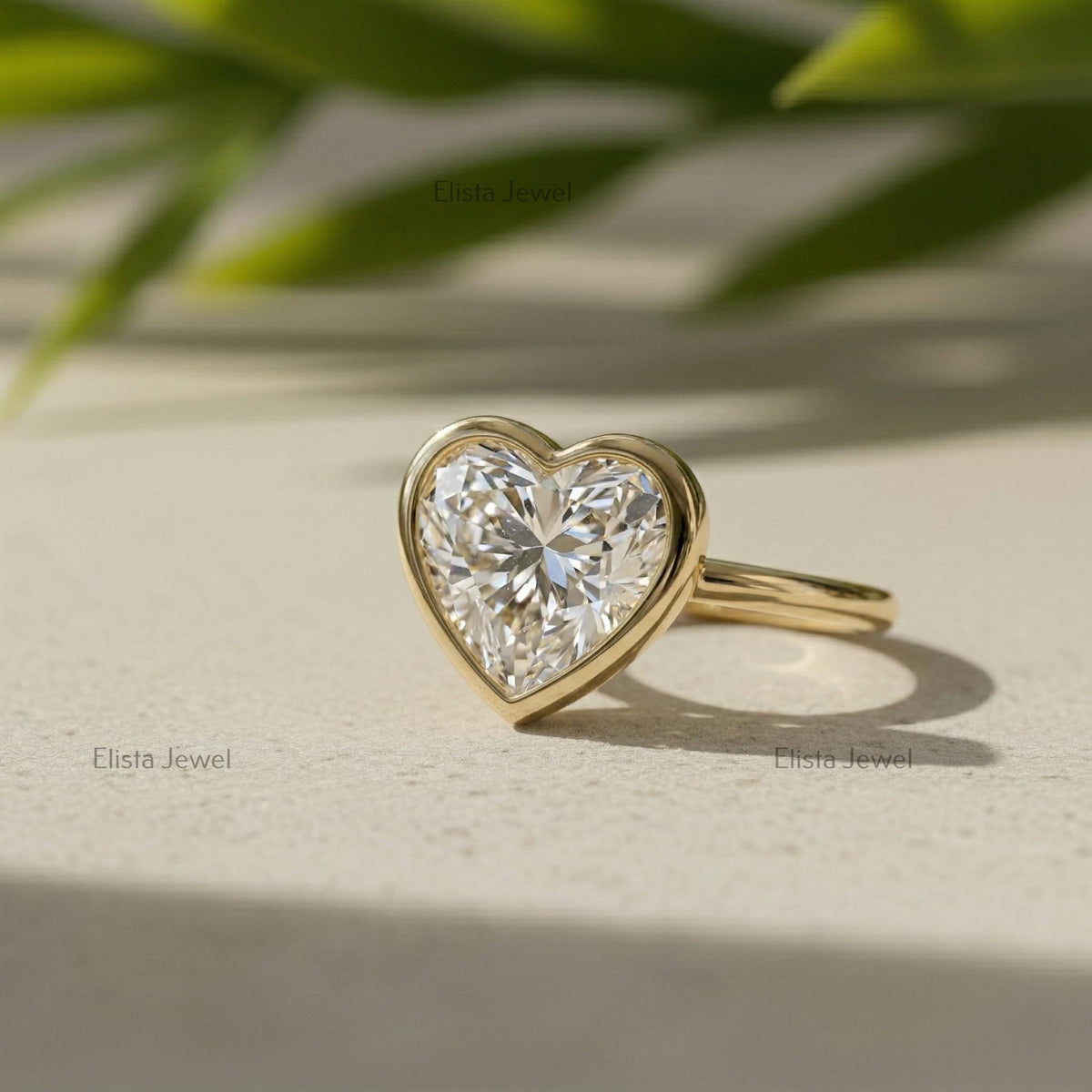 Heart Lab Grown Diamond Bezel Solitaire Ring, 14K Yellow Gold Modern Minimalist, IGI Certified