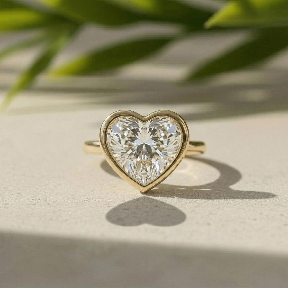 Heart Lab Grown Diamond Bezel Solitaire Ring, 14K Yellow Gold Modern Minimalist, IGI Certified