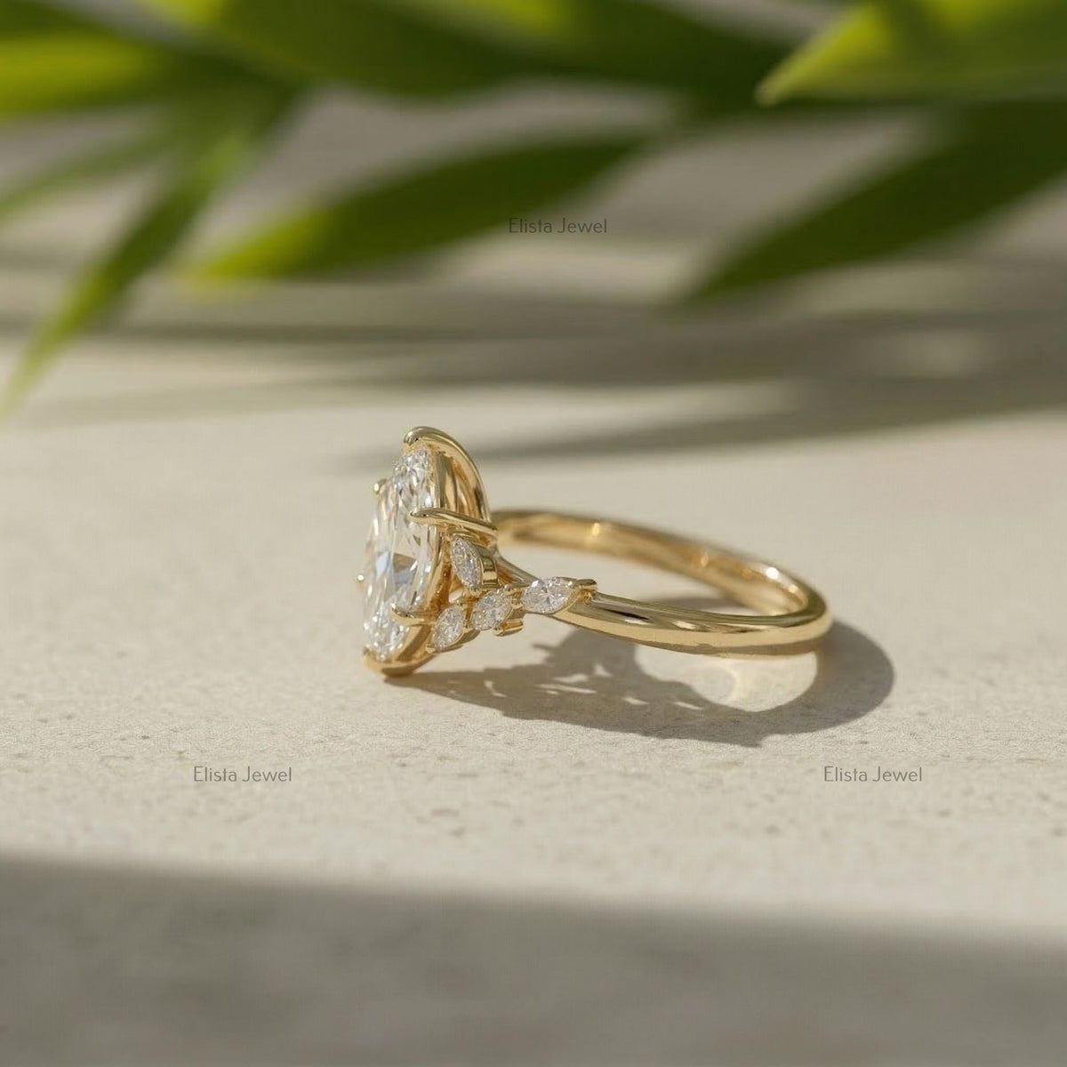 Marquise Lab Grown Diamond Leaf Vine Engagement Ring 14K Yellow Gold (IGI Certified)