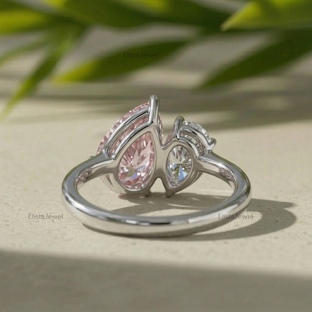 Pear Lab Grown Diamond Bypass Ring, Pink & Colorless, 14K Gold Toi Et Moi