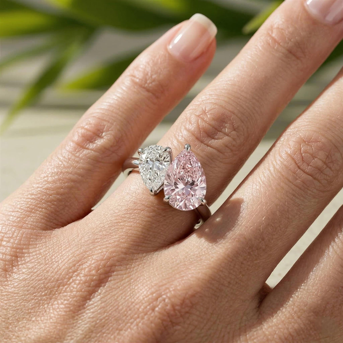 Pear Lab Grown Diamond Bypass Ring, Pink & Colorless, 14K Gold Toi Et Moi