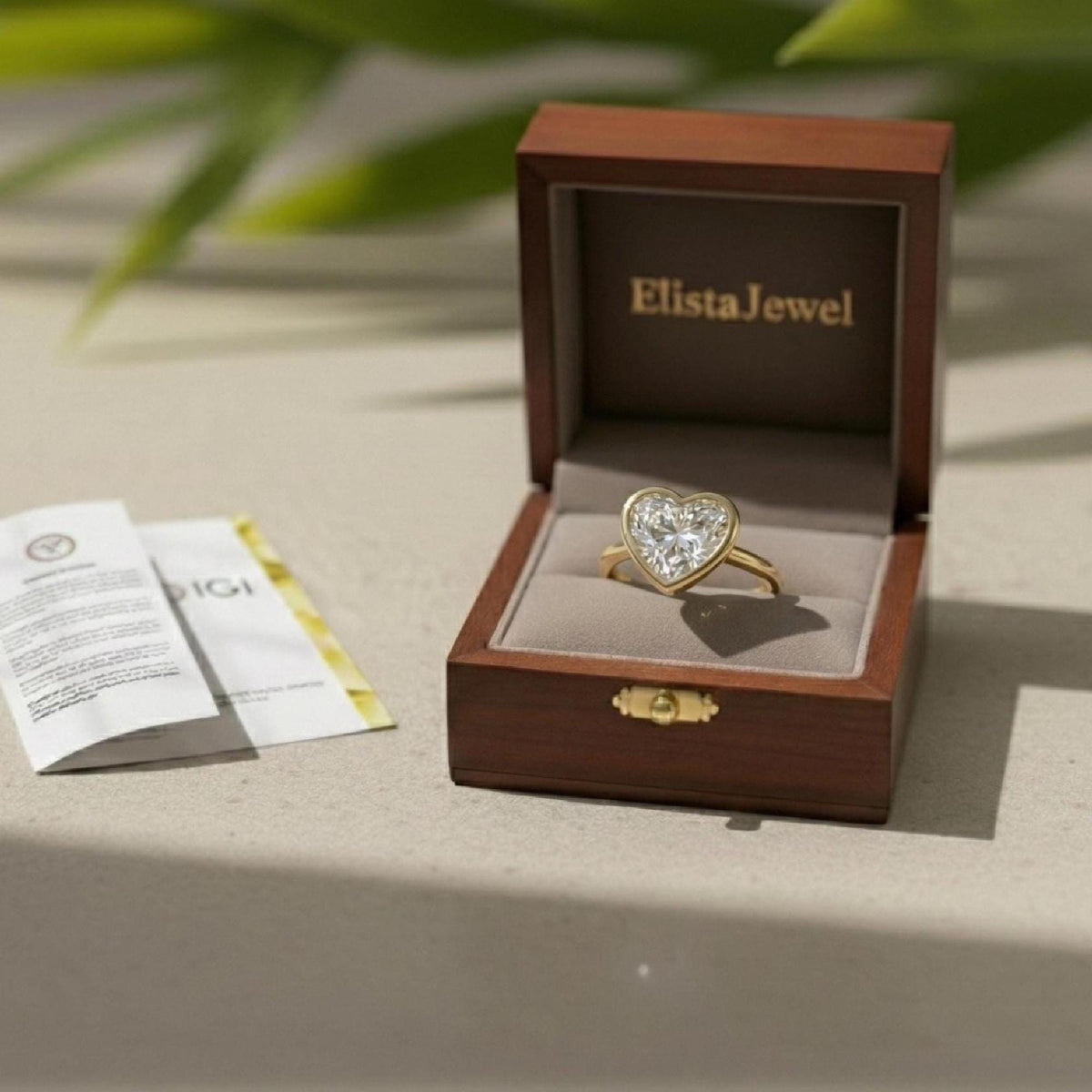 Heart Lab Grown Diamond Bezel Solitaire Ring, 14K Yellow Gold Modern Minimalist, IGI Certified
