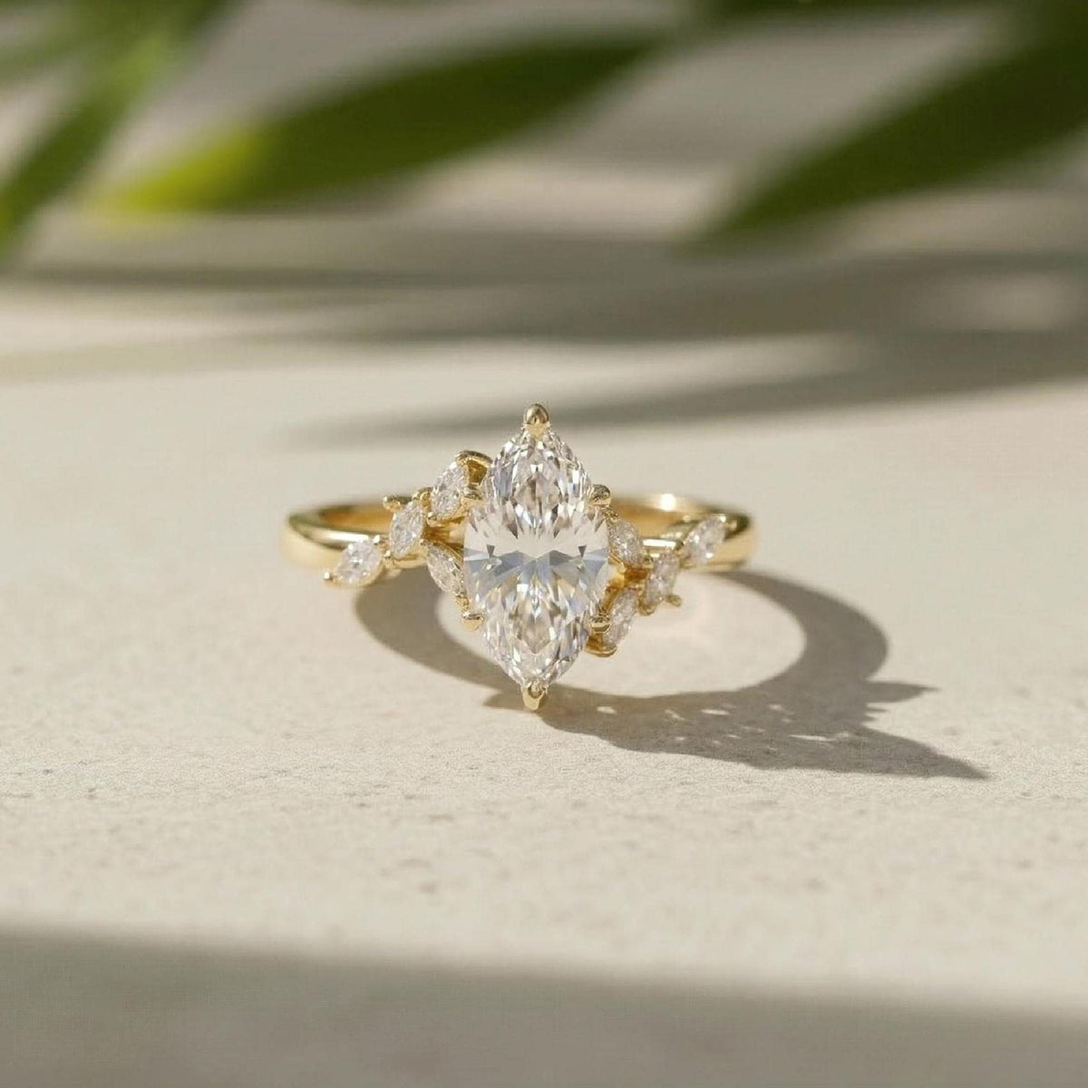 Marquise Lab Grown Diamond Leaf Vine Engagement Ring 14K Yellow Gold (IGI Certified)