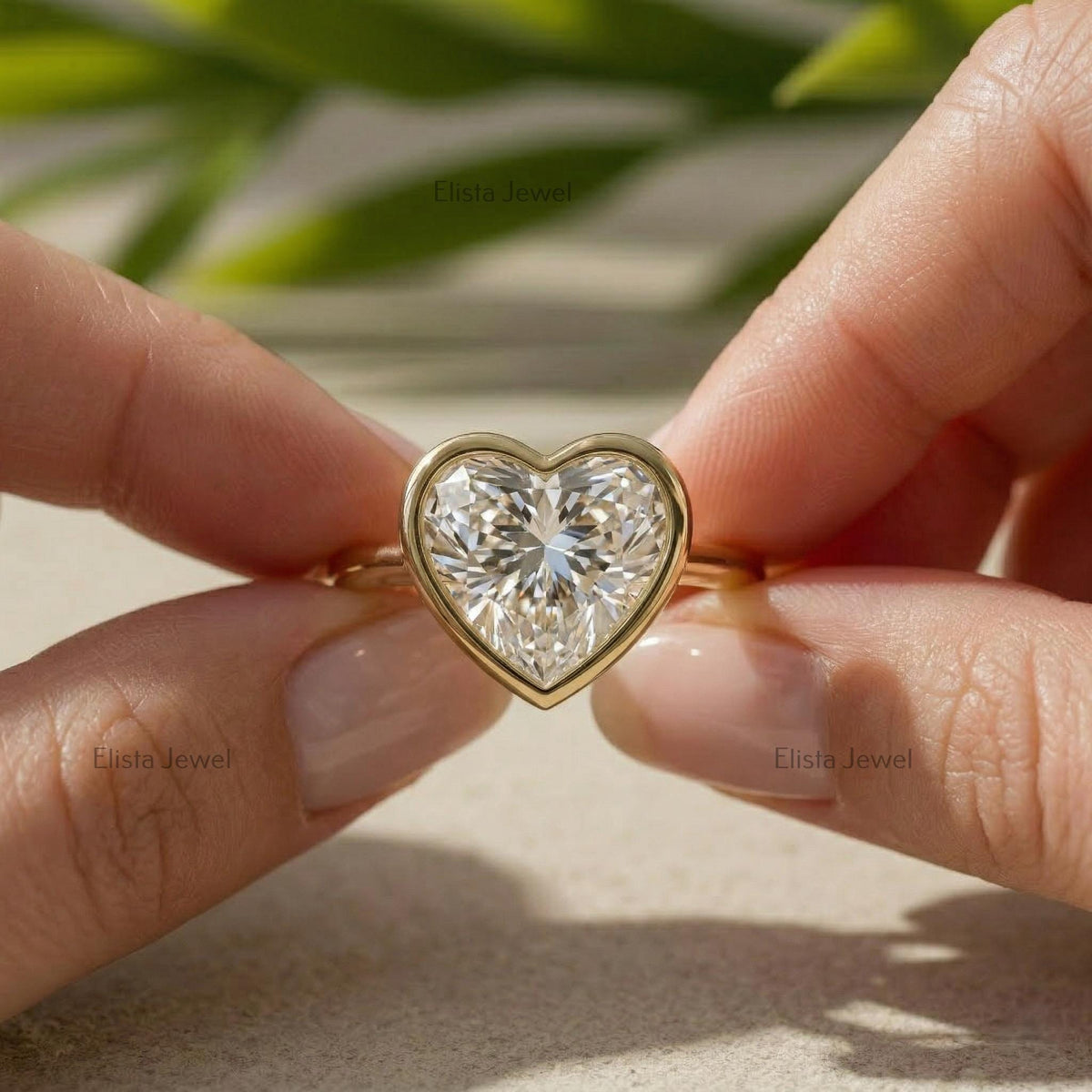 Heart Lab Grown Diamond Bezel Solitaire Ring, 14K Yellow Gold Modern Minimalist, IGI Certified