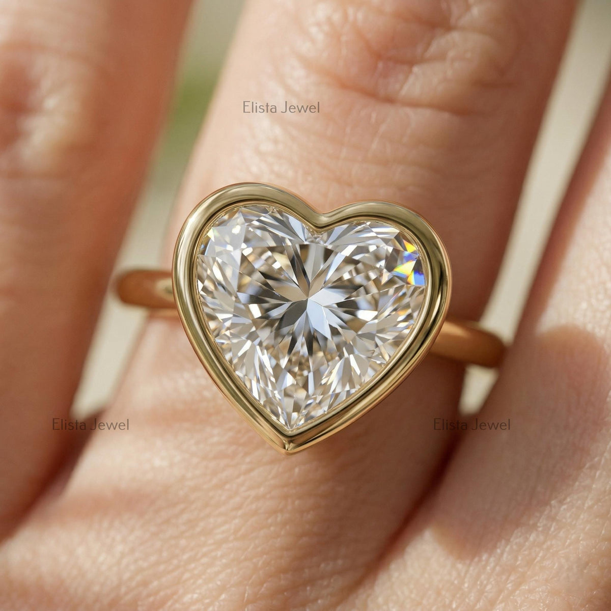 Heart Lab Grown Diamond Bezel Solitaire Ring, 14K Yellow Gold Modern Minimalist, IGI Certified
