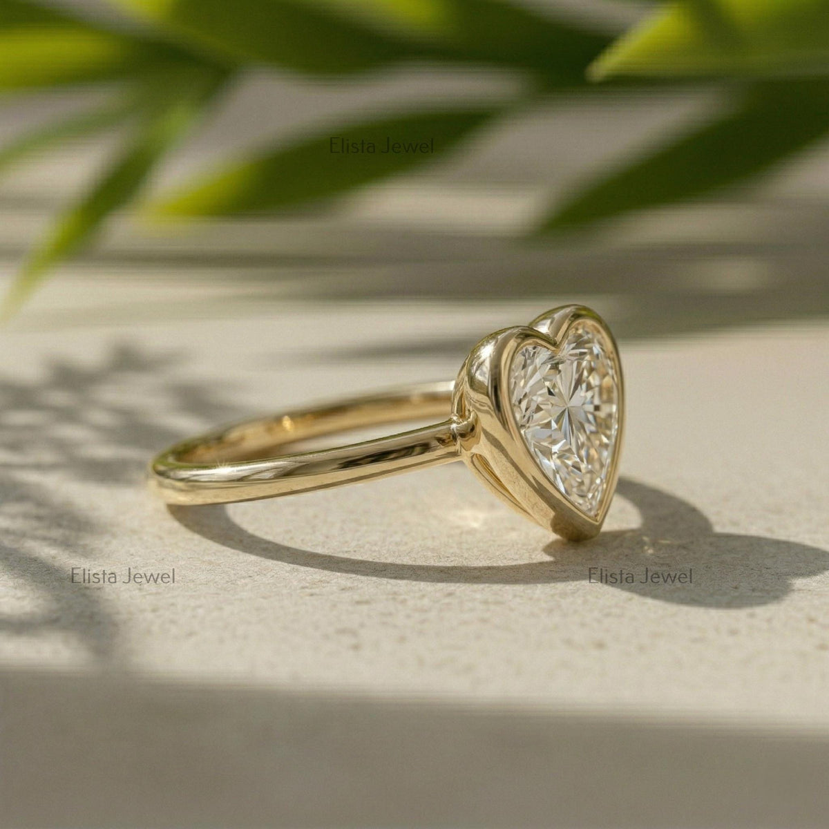 Heart Lab Grown Diamond Bezel Solitaire Ring, 14K Yellow Gold Modern Minimalist, IGI Certified