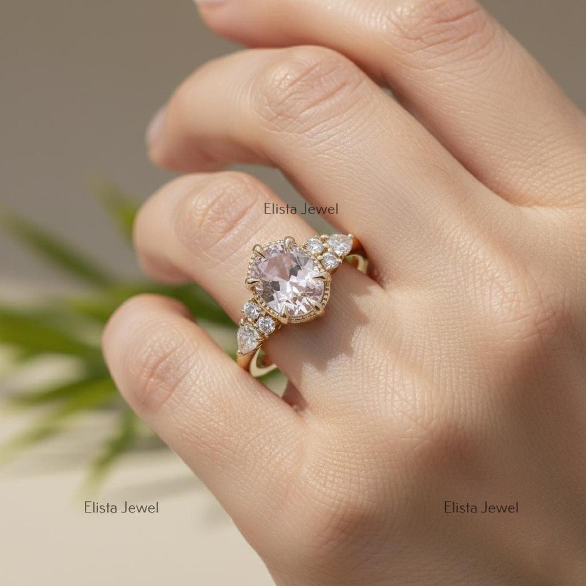 Pink Diamond Ring Fancy Oval Lab-Grown Yellow Gold Engagement