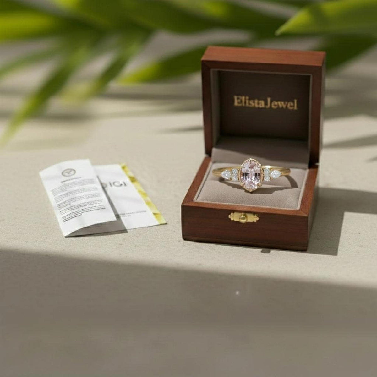 Pink Diamond Ring Fancy Oval Lab-Grown Yellow Gold Engagement