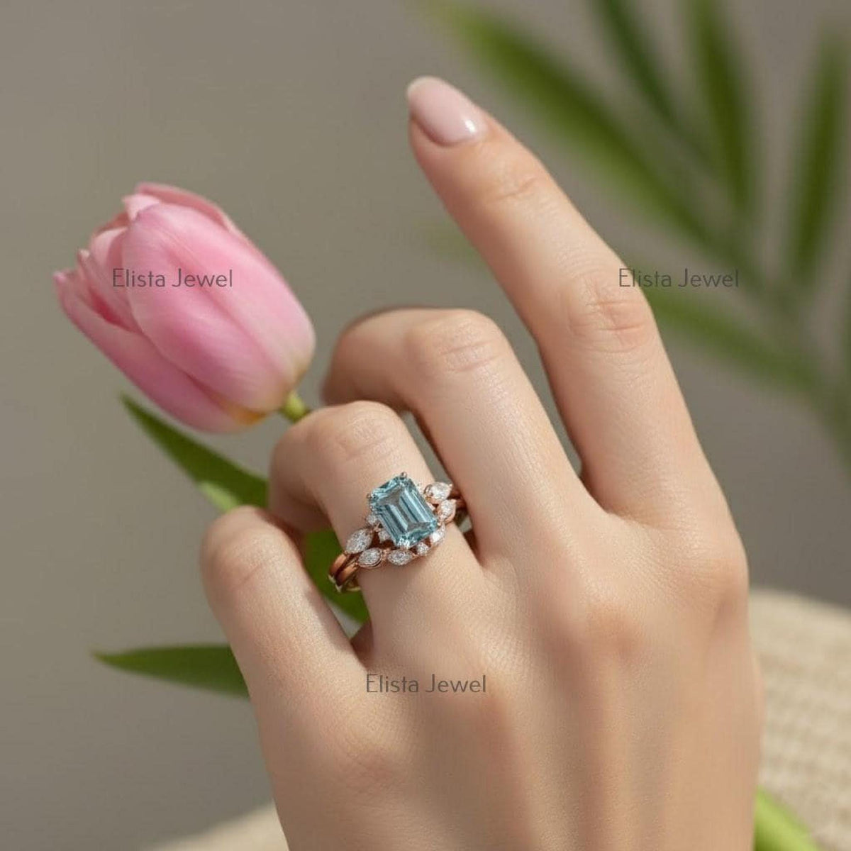Fancy Vivid Blue Lab-Grown Diamond Ring, 14K Rose Gold Floral Halo
